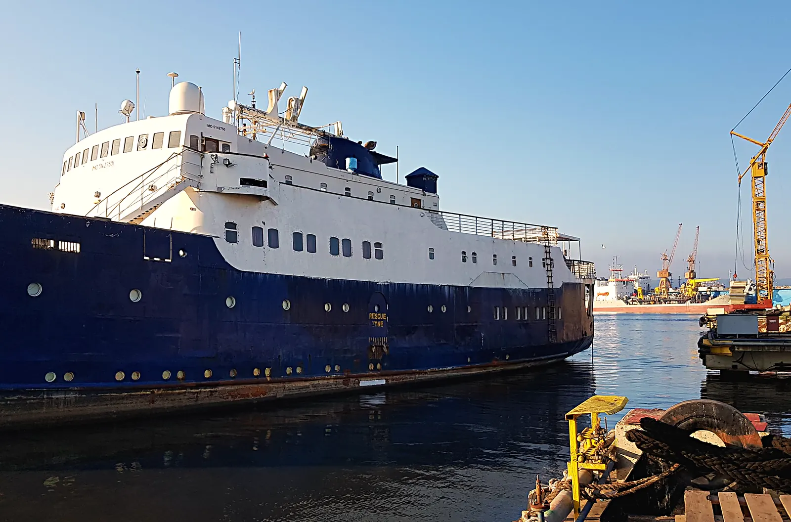 Evangeliya alongside the shipyard quay in Varna